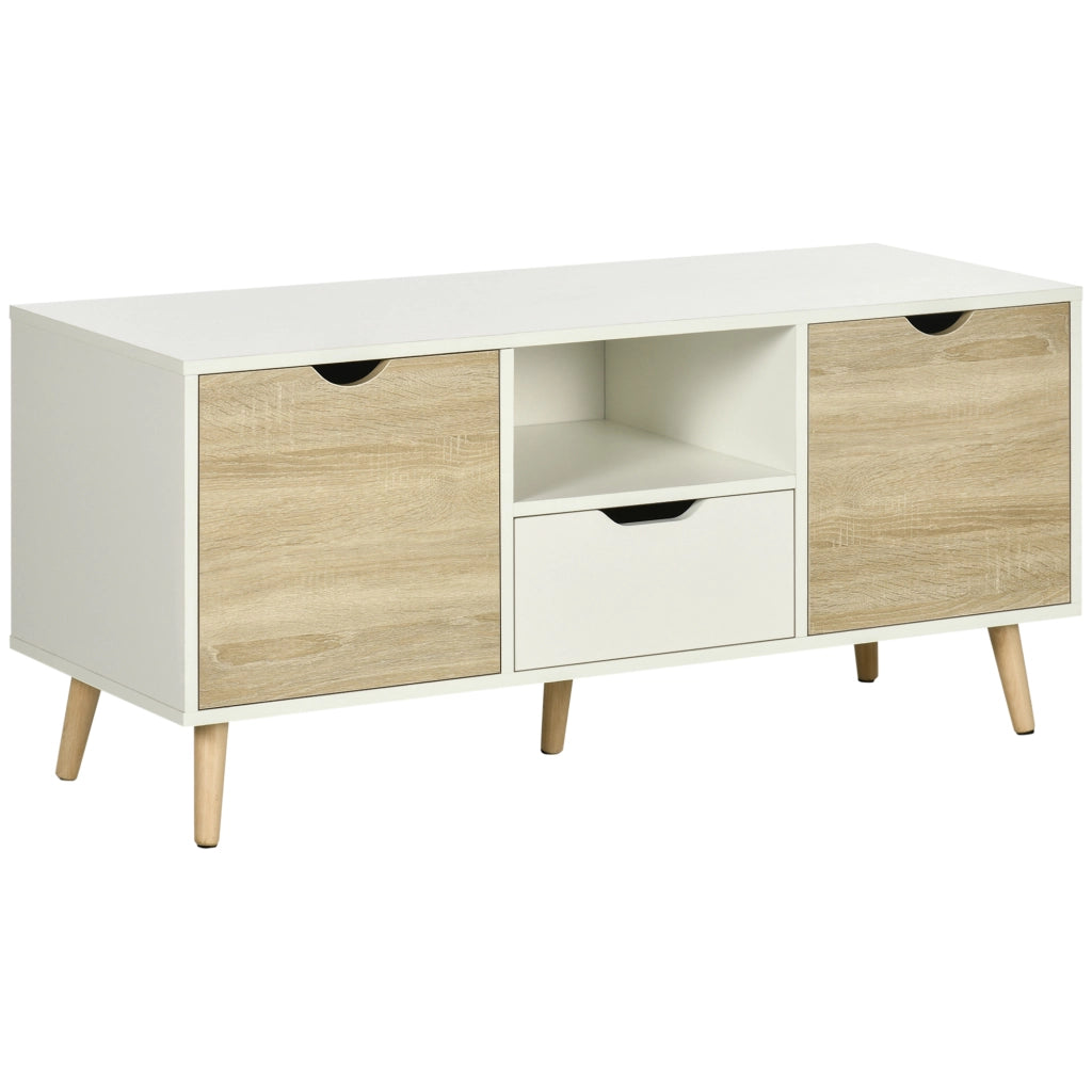 Mobile TV Moderno in Truciolato con Cassetti e Ripiani Aperti ¨C zephmum ¨C Bianco e Legno 110x40x50 cm