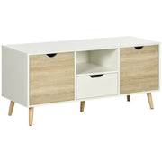 Mobile TV Moderno in Truciolato con Cassetti e Ripiani Aperti ¨C zephmum ¨C Bianco e Legno 110x40x50 cm