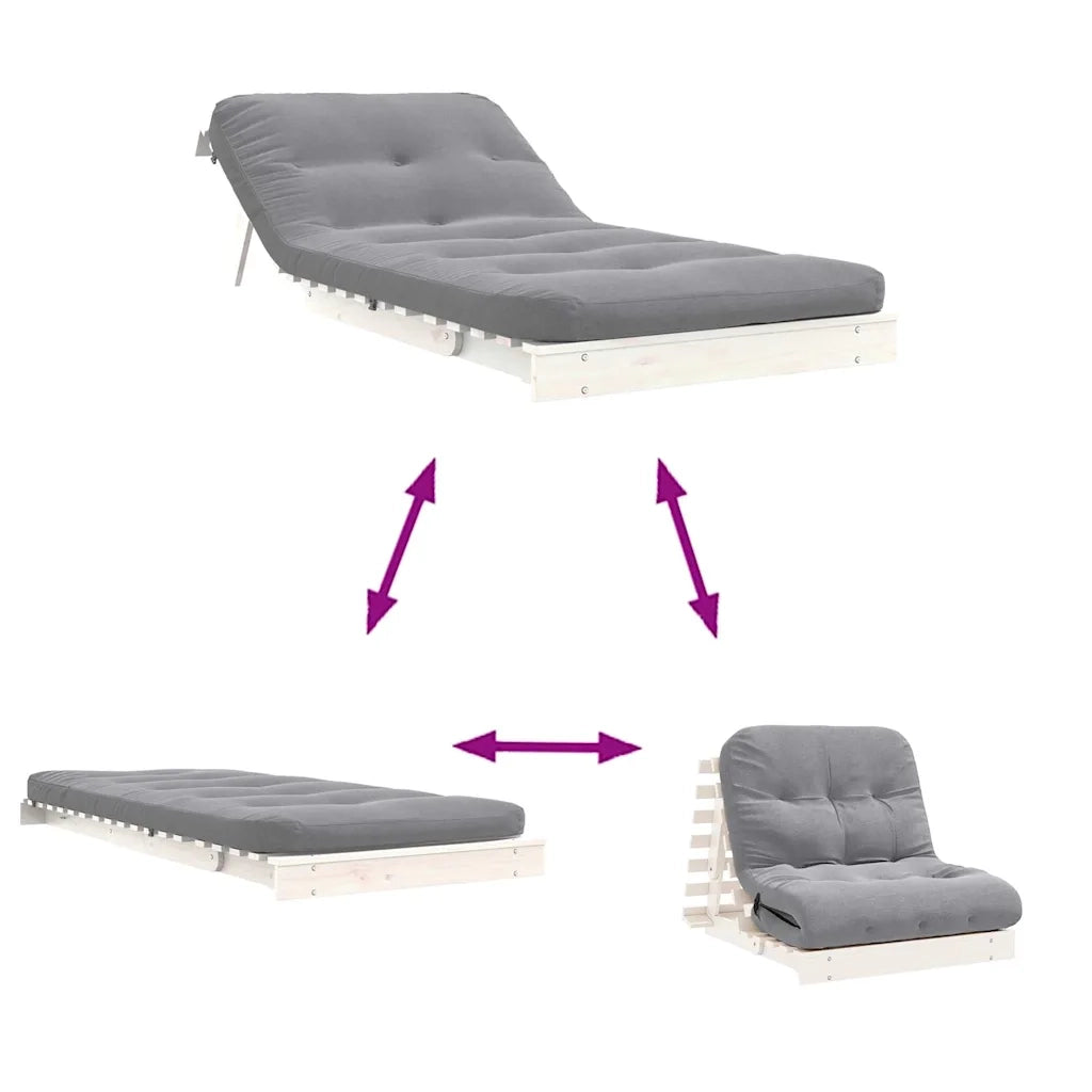 Divano letto | Sof¨¤ letto | Letto singolo Futon con Materasso Bianco 80x206x11cm Legno Pino
