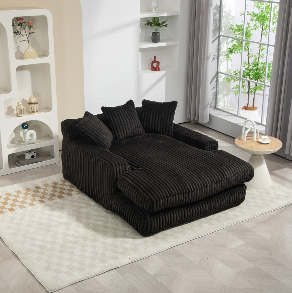 Divano lounge 155x125x63 cm nero, 3 cuscini, tessuto a coste, senza montaggio