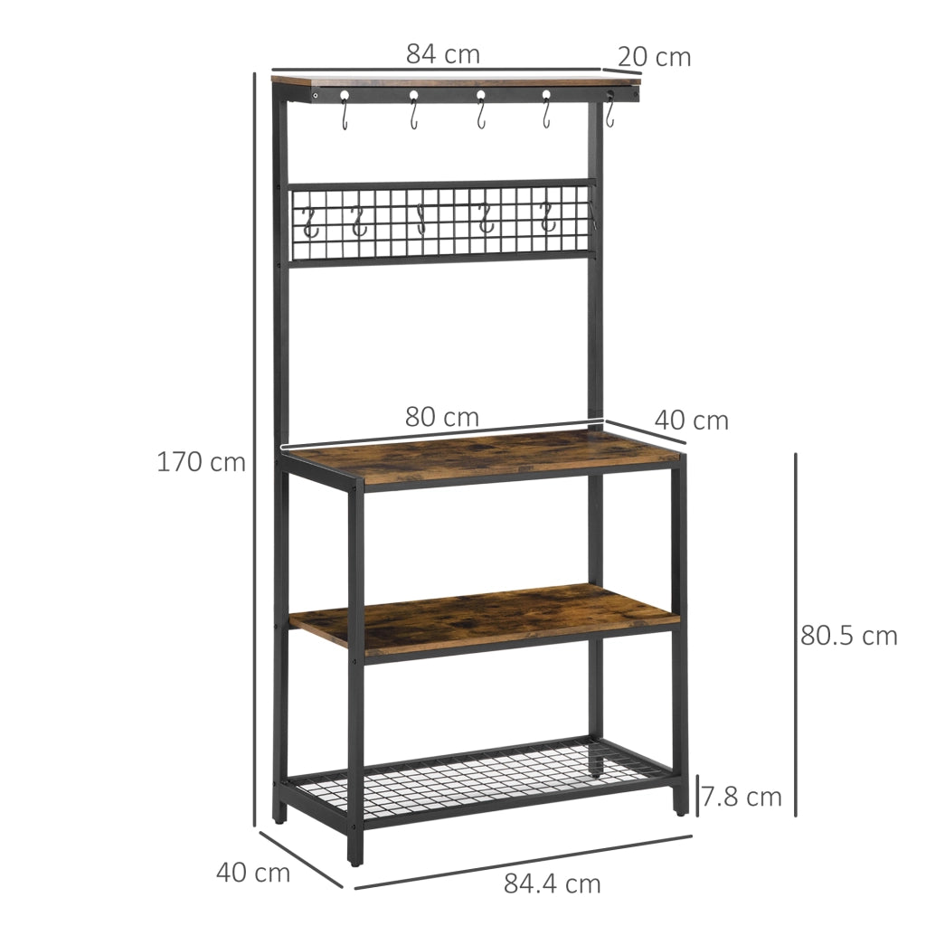 Easycomfort Mobile Cucina a 4 Livelli con Griglia e Ganci Portaoggetti, in Acciaio e Truciolato, 84.4x40x170 cm