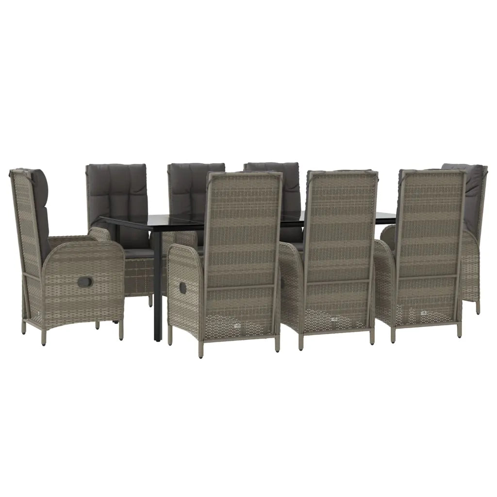 Set da Pranzo Giardino 9pz con Cuscini Nero e Grigio Polyrattan 3185204