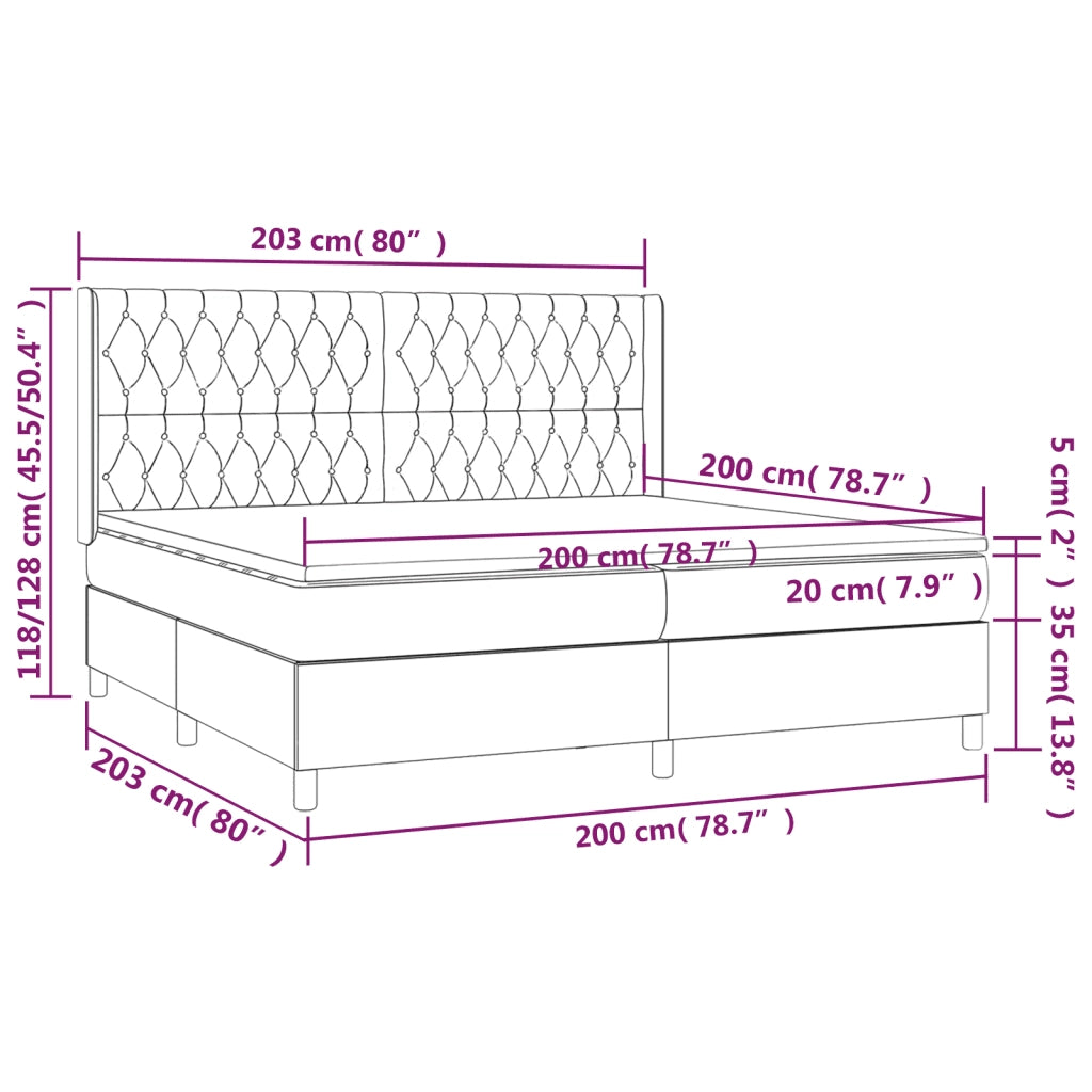 Letto a Molle con Materasso e LED Grigio Scuro 200x200 cm 3139764