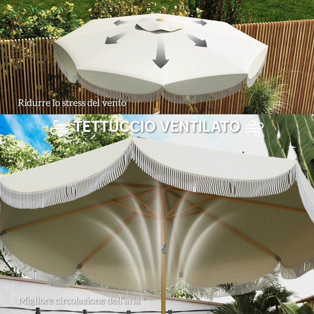 Ombrellone da Giardino Rotondo ¨C zephmum ¨C Beige, Metallo e Poliestere, 270x240 cm