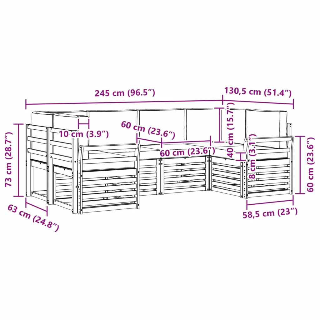 Set divano sezionale 6 pcs Naturale Legno di Acacia Massello 3375373