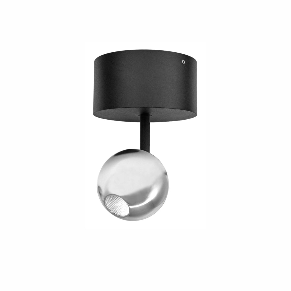 Mini Bora Surface Faro LED da soffitto orientabile 4,5W 38º 2700K Argento, design sferico ad alta resa cromatica CRI>93, UGR<10