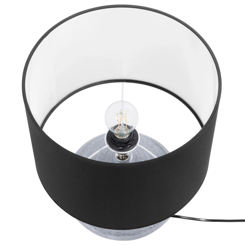 Lampada da Tavolo Argento Ceramica 42H cm Nero Policotone Paralume Base a Costine Moderna