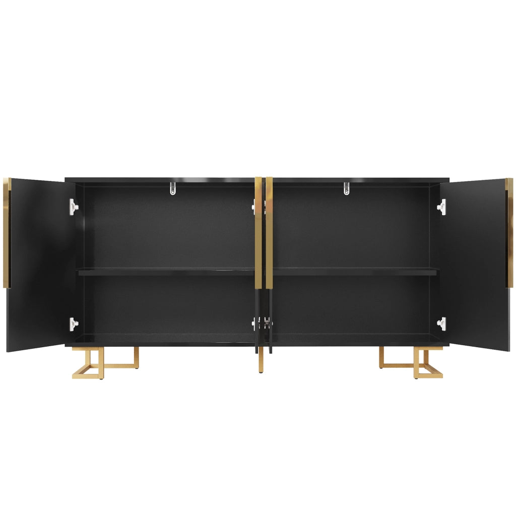 Credenza 152x40x75 cm con 2 ante e 4 vani; MDF nero