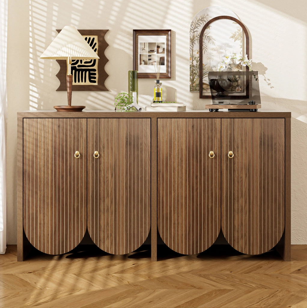 Credenza ULEVR 147x40x80 cm con 4 ante e ripiani regolabili, MDF effetto noce