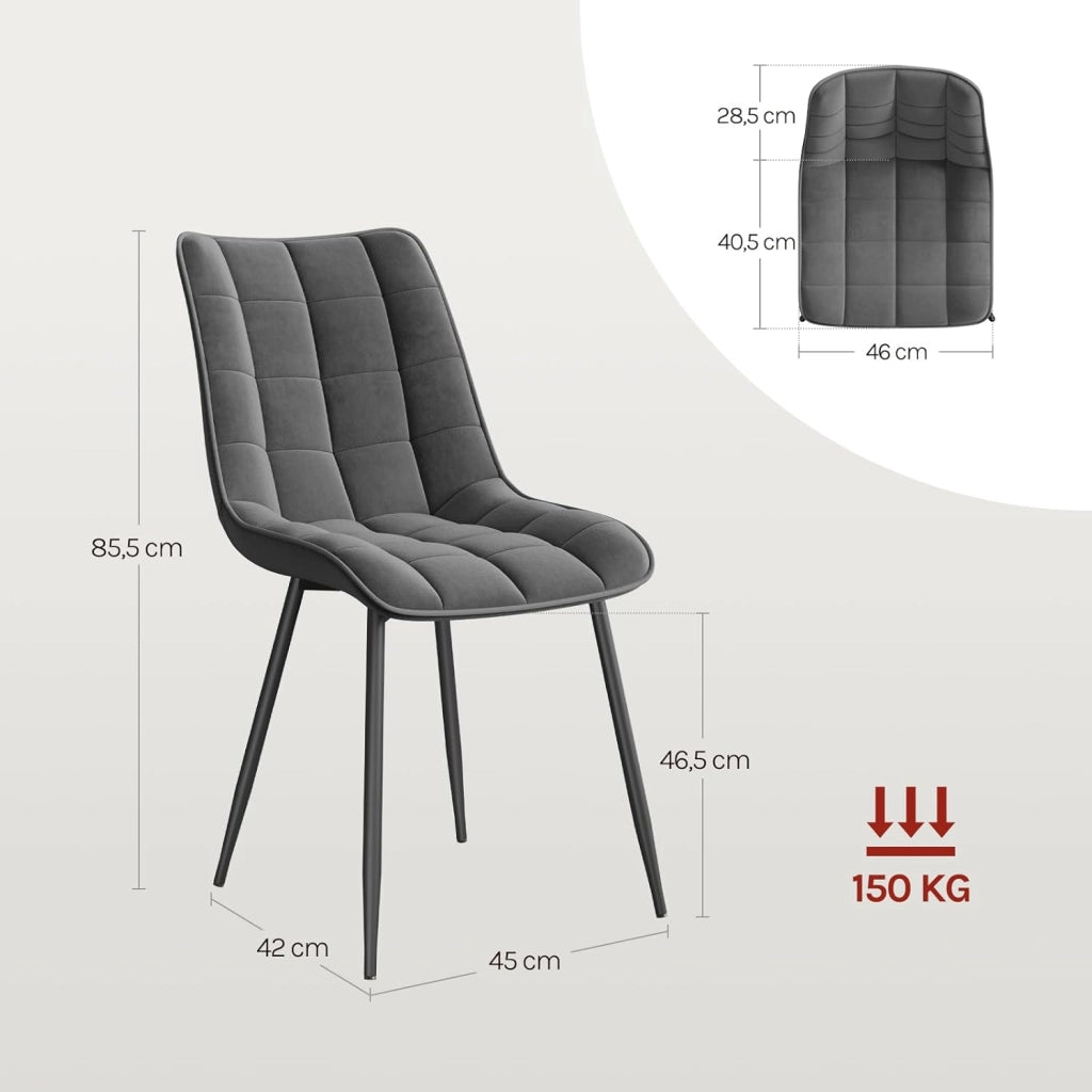 BH142dgr-6 Sedie Sala da Pranzo Design Retrò Sgabello Imbottito con Rivestimento in Velluto Grigio Scuro 6 Pezzi