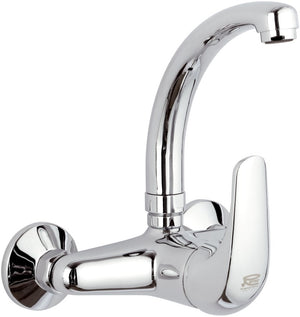 Rubinetto lavello a muro con leva frontale e bocca modello corto - serie project