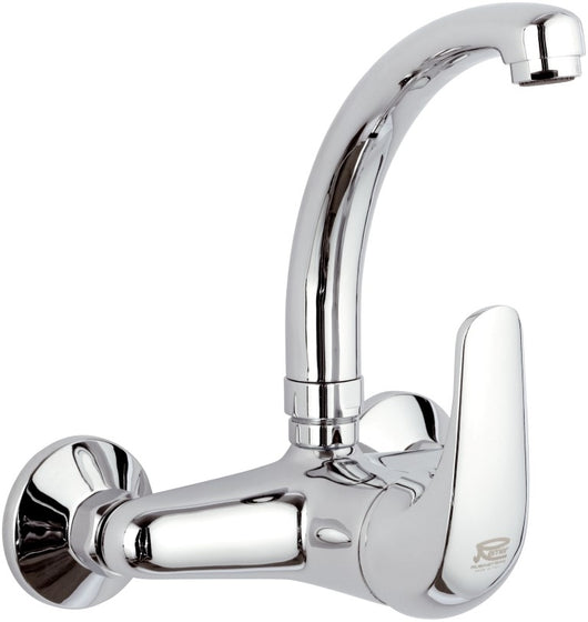 Rubinetto lavello a muro con leva frontale e bocca modello corto - serie project