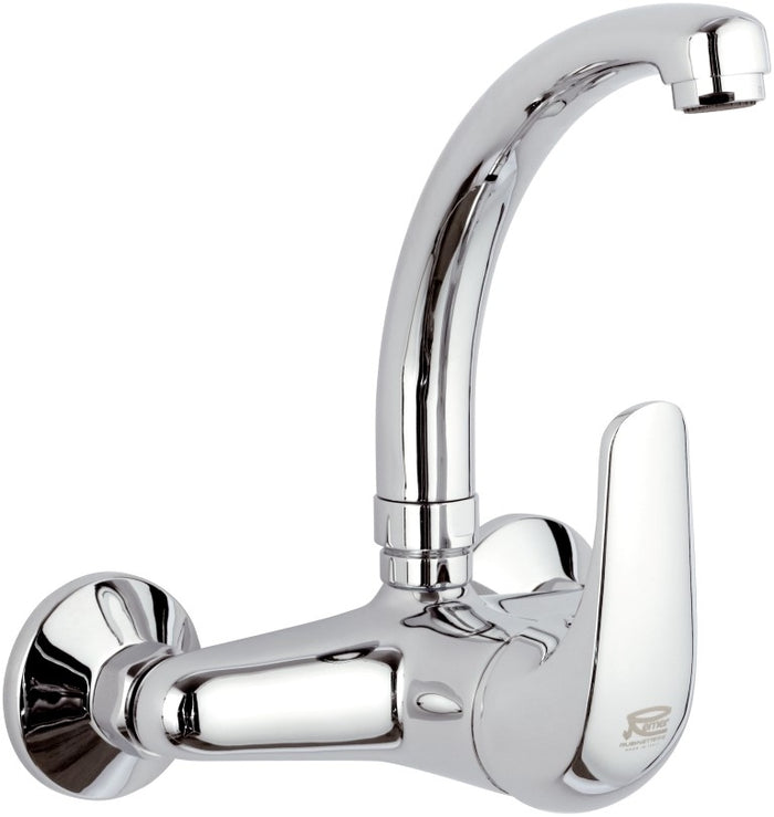 Rubinetto lavello a muro con leva frontale e bocca modello corto - serie project