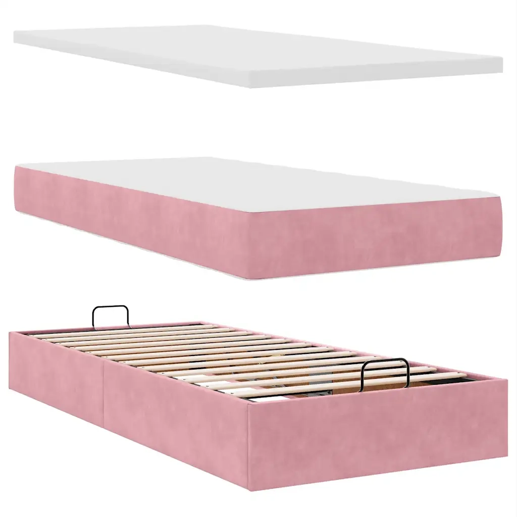 Struttura Letto Pouf con Materassi Rosa 160x200 cm Velluto