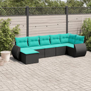 Set Divani da Giardino 7 pz con Cuscini Nero in Polyrattan 3221676