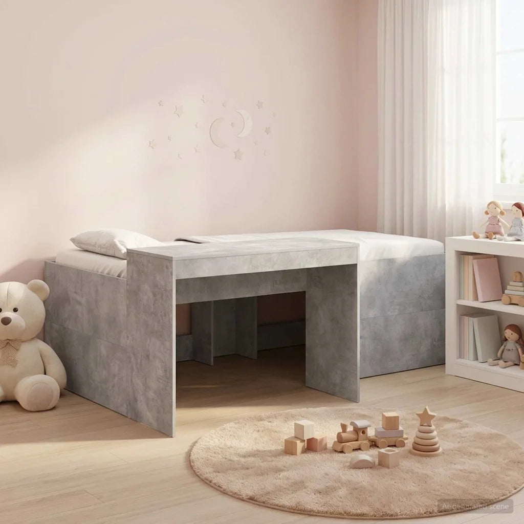 Letto alto per bambini con scrivania Grigio Cemento