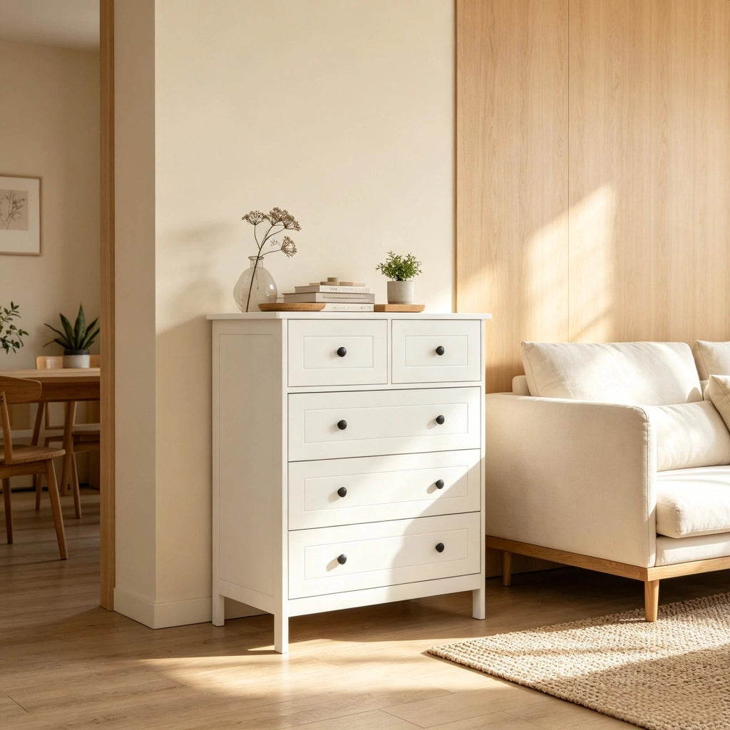 CASSETTIERA 5 cassetti 74x40x91 cm bianco MDF e truciolare