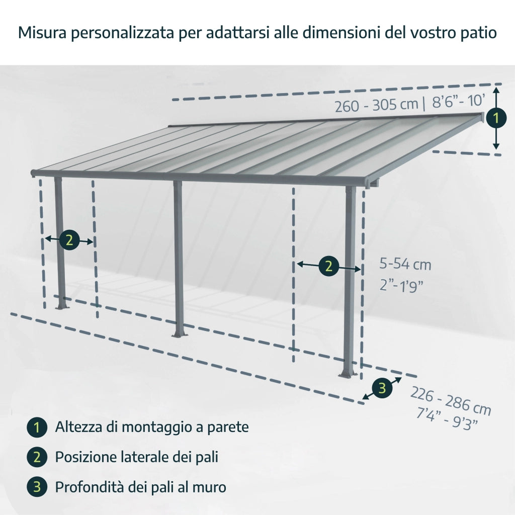 Pergola Addossata in Alluminio Olympia 3X6.2 m Bianco