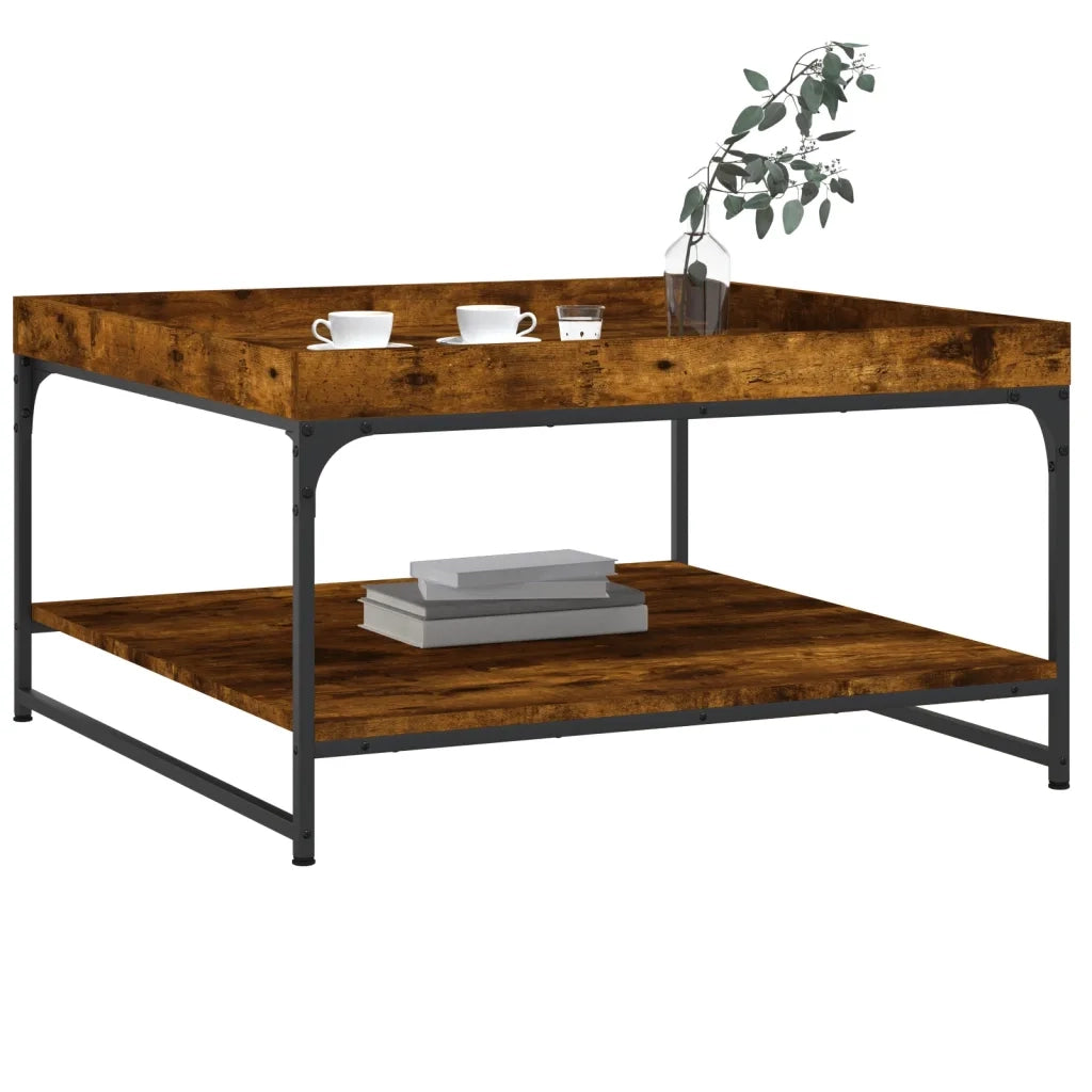 Tavolino-Tavolino da soggiorno-Tavolo Rovere Fumo 80x80x45 cm in Legno Multistrato e Ferro