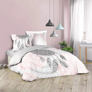 Set di Coperte da Letto con Disegno Namaste in Colore Pastello Rosa, 3-Del, 240 x 220 cm