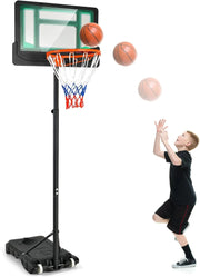 Canestro Basket da Interno ed Esterno Portatile e Regolabile in Altezza 90-210cm, Canestro da Basket per Bambini con Ruote, Incavo per Pallone e Tabellone Infrangibile