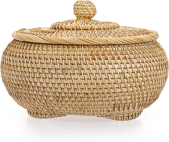 Raccolta di Cestini con Coperchio - Opzioni di Decorazione per Placca e Scrivania - Cestini per Picnic con Tessuto, Mandorla per Frutta, Uovo, Pane