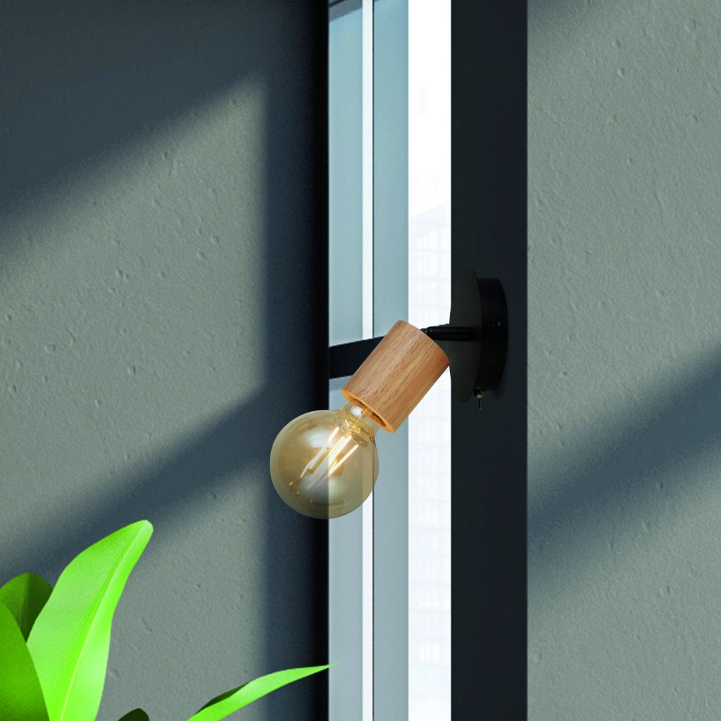 Applique Industrial-Nordico Spinoso Acciaio Nero Marrone 1 Luce E27