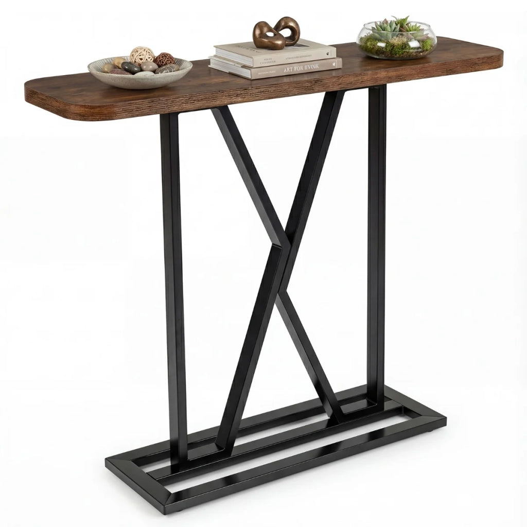 Tavolo consolle rettangolare 100 x 29,5 x 81 cm ampio spazio di archiviazione design industriale MDF marrone rustico 20_0020620