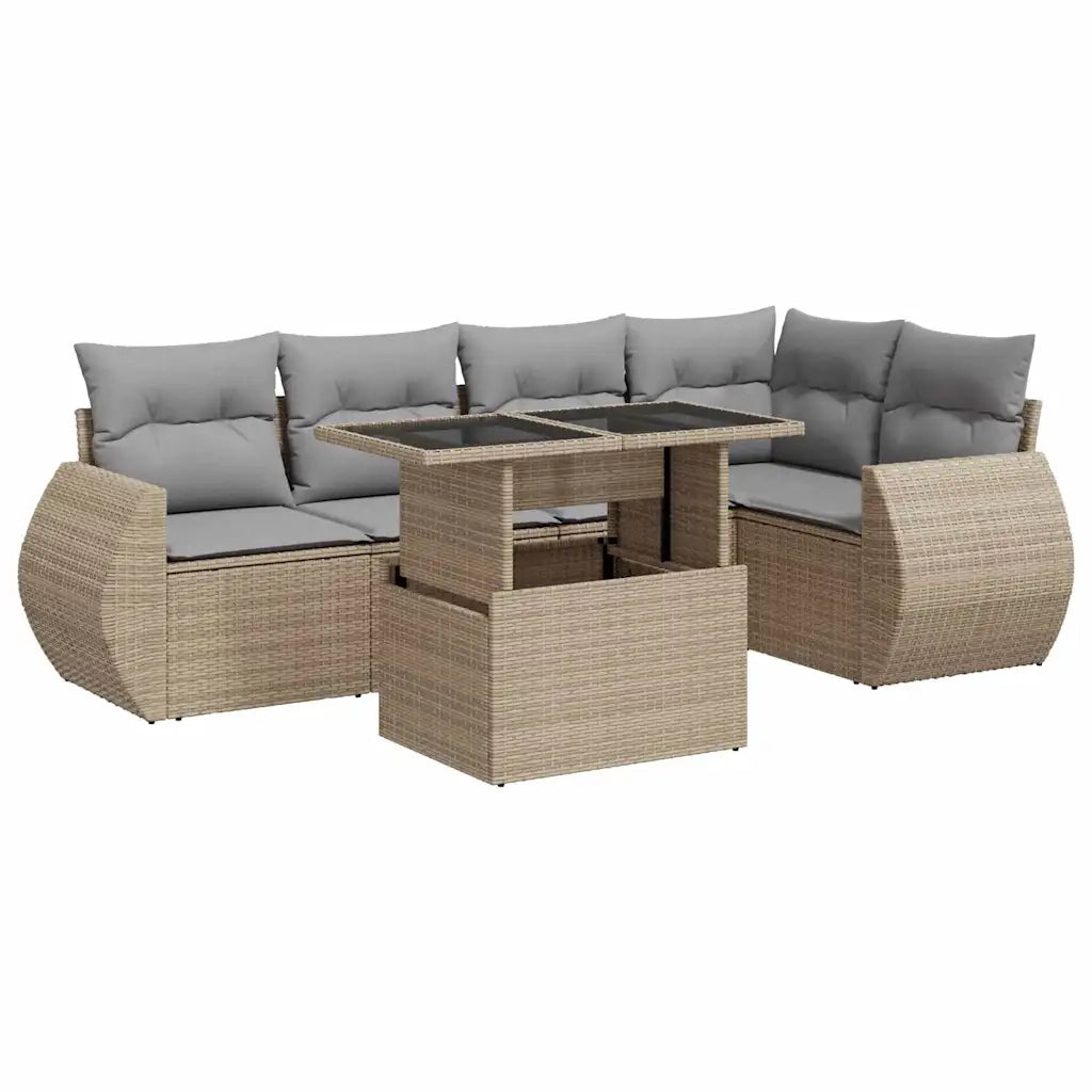 Set Divano da Giardino 6 pz con Cuscini Beige in Polyrattan