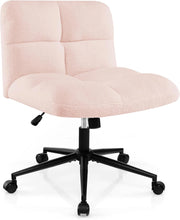 Sedia a Gambe Incrociate, Sedia da Ufficio con Ruote, con Seduta Riempita, Altezza Regolabile, Senza Braccioli, Portata 160 kg (Rosa)
