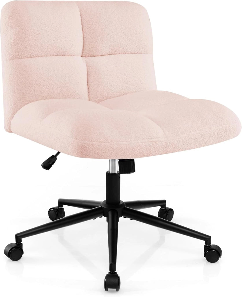 Sedia a Gambe Incrociate, Sedia da Ufficio con Ruote, con Seduta Riempita, Altezza Regolabile, Senza Braccioli, Portata 160 kg (Rosa)