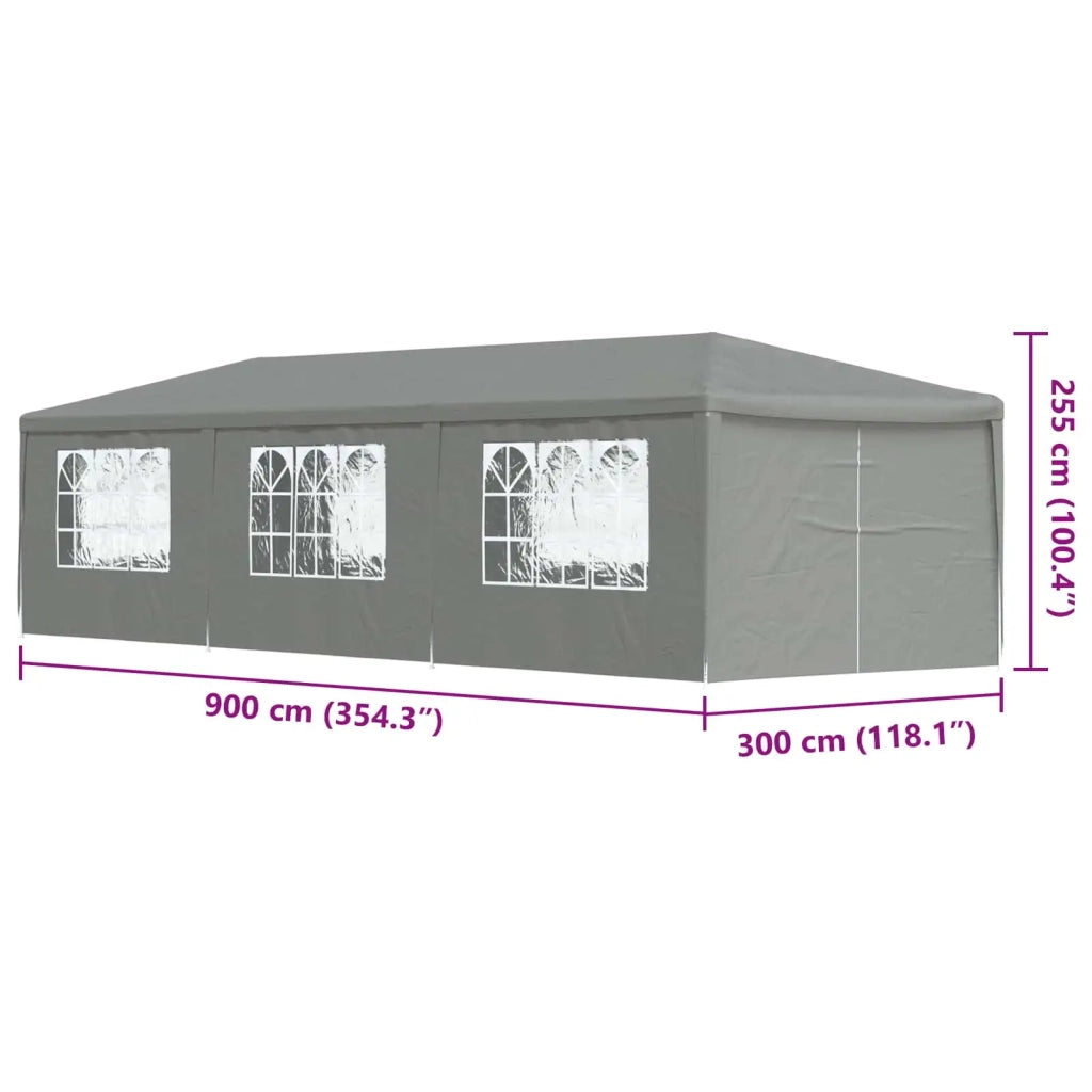 Tenda Party 900 x 300 x 255 cm Grigio Chiaro PE e Acciaio