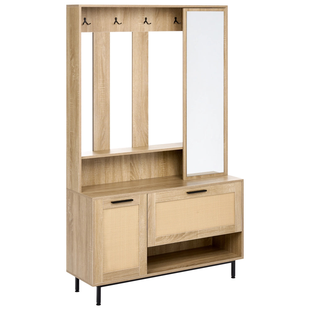 Mobile da ingresso con scarpiera a specchio L 112 cm A 179 cm Armadio Appendiabiti Truciolato Marrone Chiaro