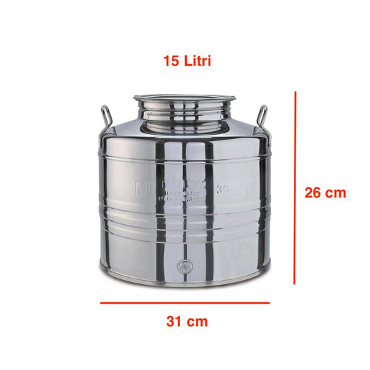 Contenitore Bidone Fusto In Acciaio Inox per Olio 15 Litri con Tappo ermetico