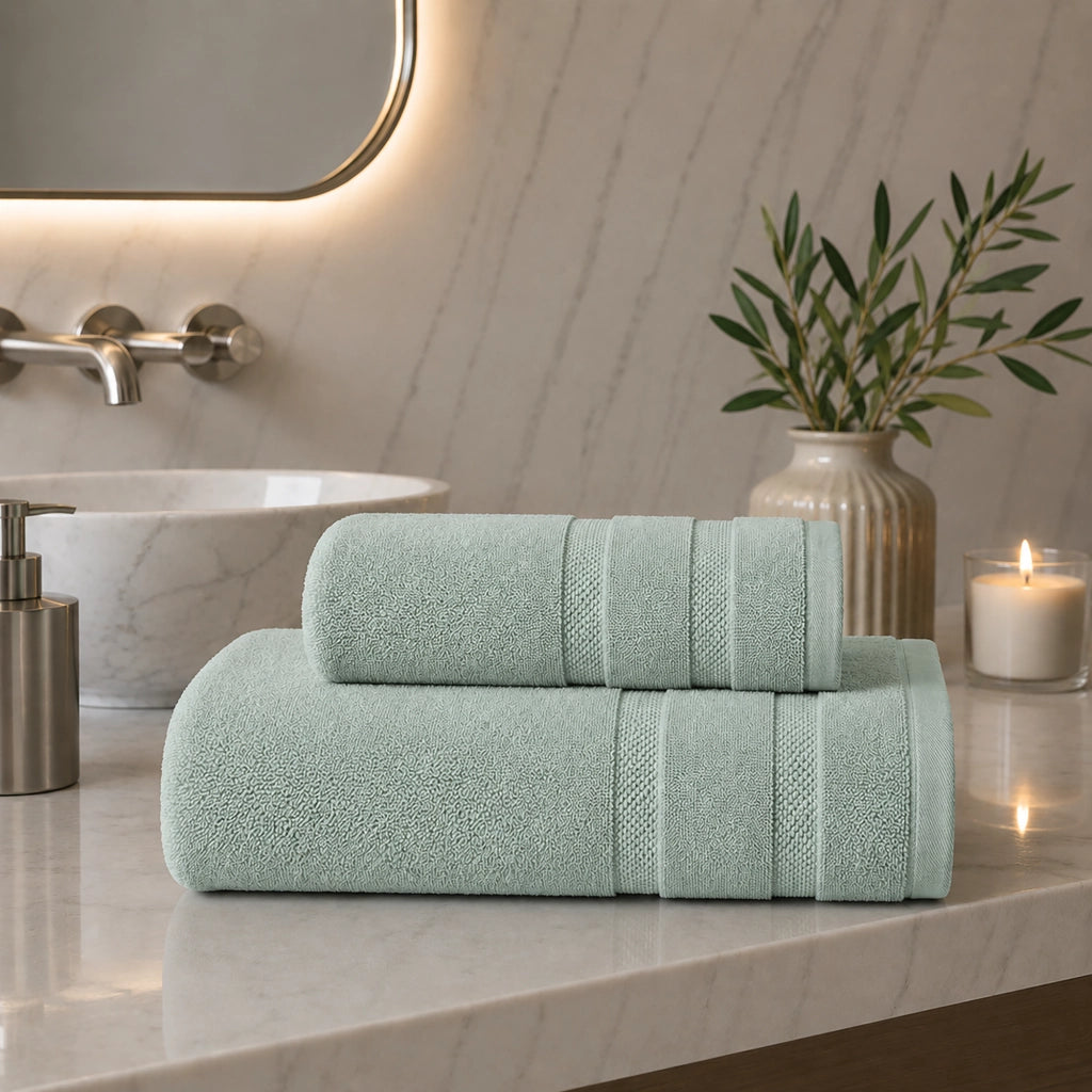 Saleneba, Telo Bagno set di 2 Asciugamano Viso 60x110 cm Asciugamano Ospite 40x60 cm, Verde Salvia