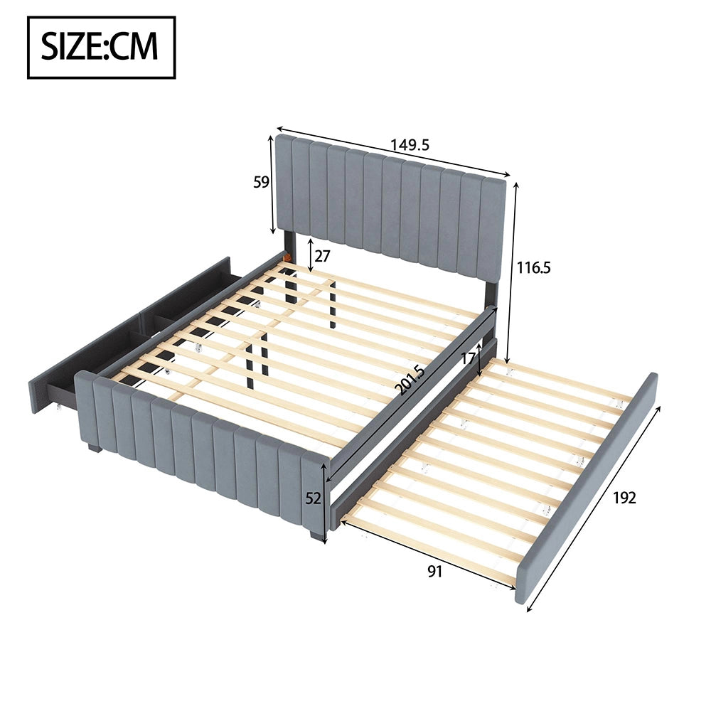 Letto 140x190cm?- Xylo - gigogne 2 cassetti velluto grigio