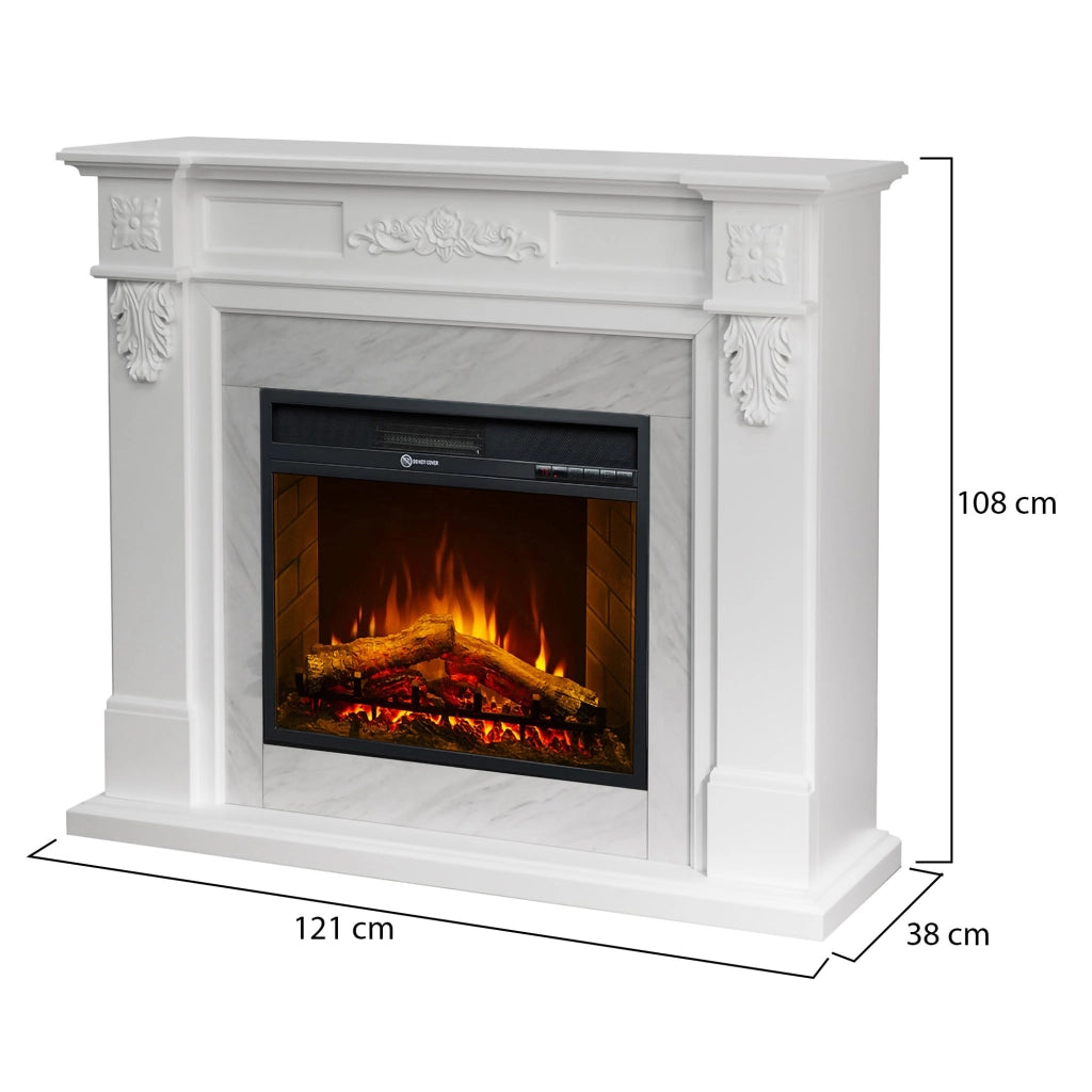 Caminetto Prasco, Camino Elettrico Superficie Riscaldabile 30 m2, 121x38x108h cm Bianco