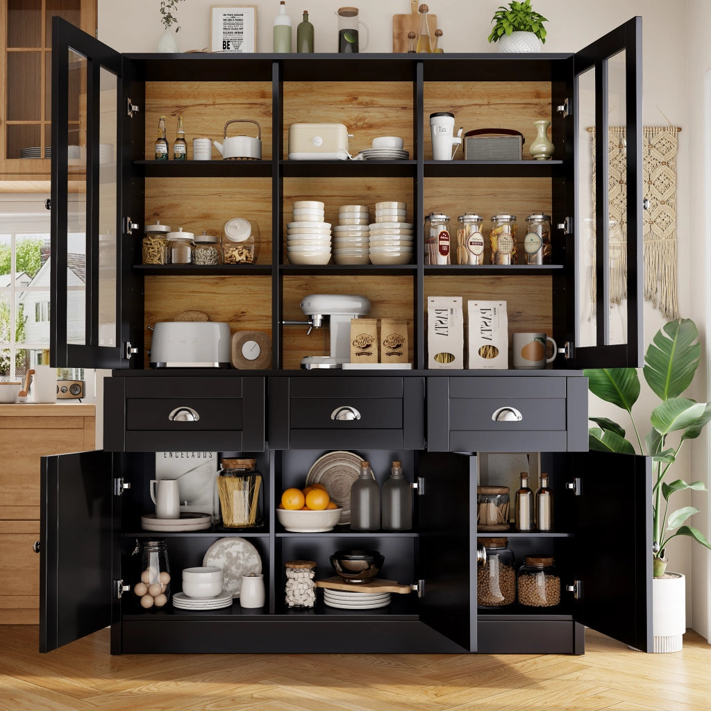 Vetrina con Ripiani Regolabili e Dispositivo Antiribaltamento per Cucina in MDF 140×38.5×175 cm Nero