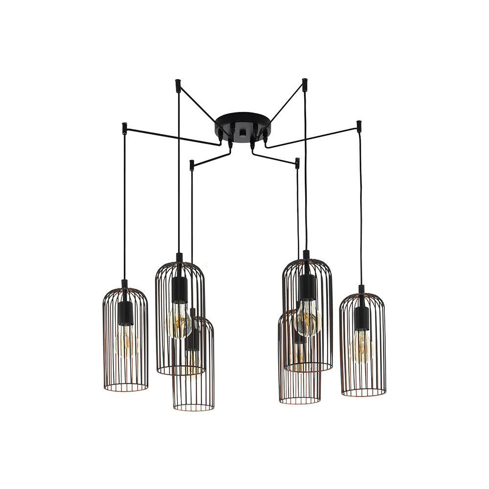 Lampadario Industrial Roccamena 6 Luci Acciaio Nero E Rame