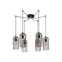 Lampadario Industrial Roccamena 6 Luci Acciaio Nero E Rame