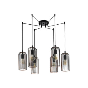 Lampadario Industrial Roccamena 6 Luci Acciaio Nero E Rame