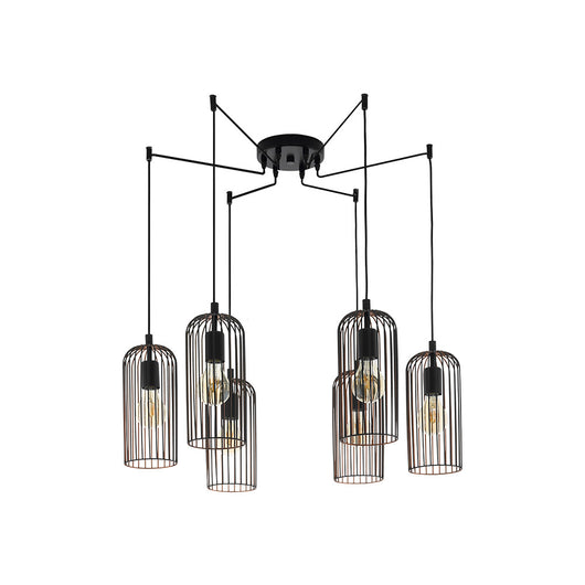 Lampadario Industrial Roccamena 6 Luci Acciaio Nero E Rame