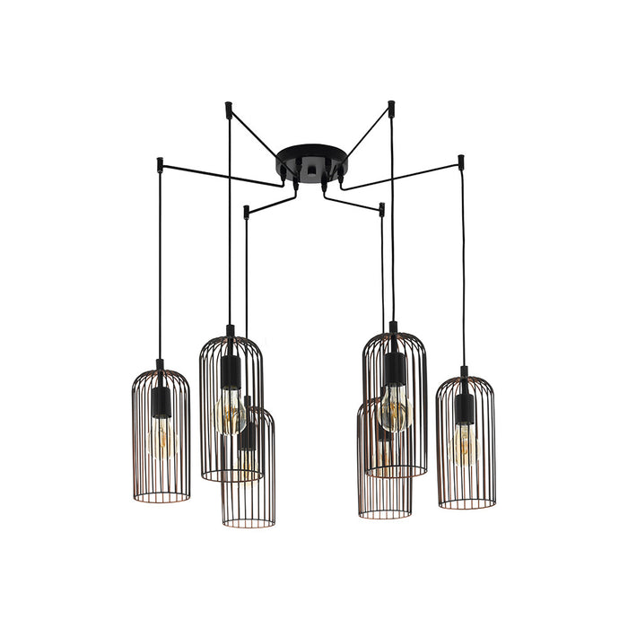 Lampadario Industrial Roccamena 6 Luci Acciaio Nero E Rame