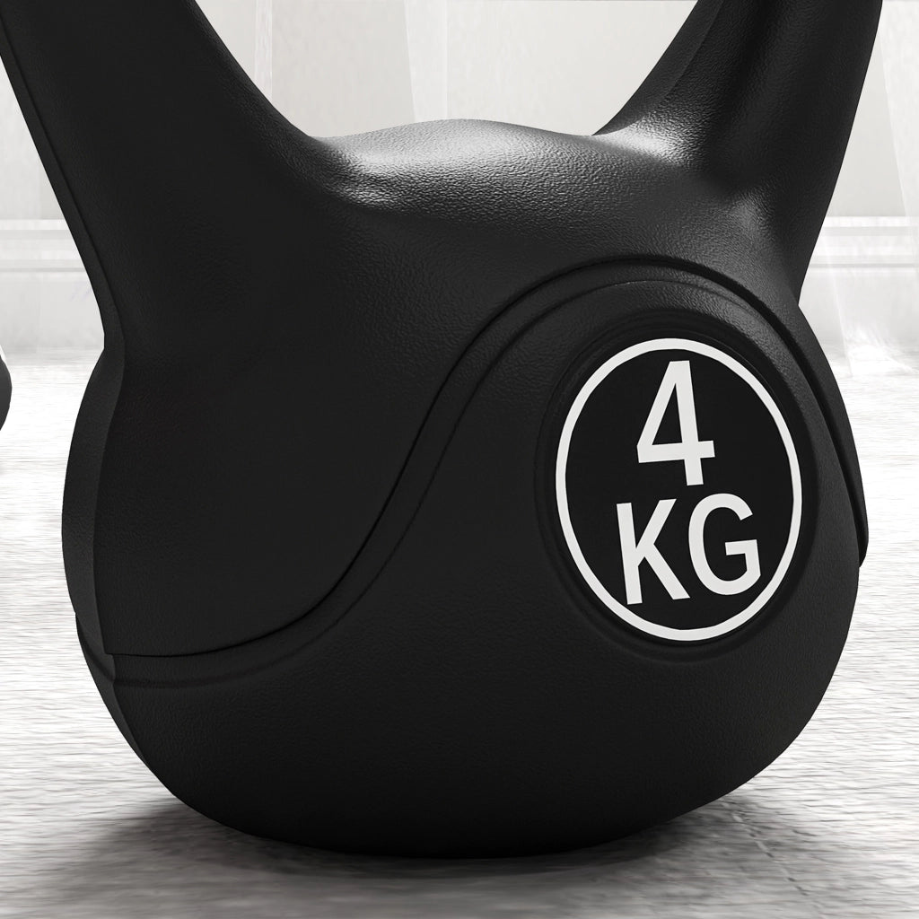 Kettlebell 4 kg ¨C zephmum ¨C Plastica e Sabbia, Base Piatta, Impugnatura, 18x12x20 cm, Nero
