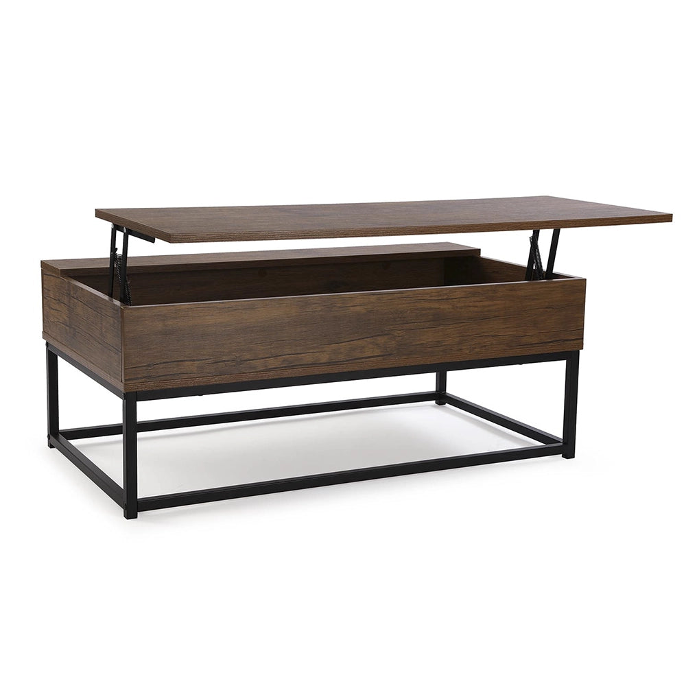 Tavolino da salotto legno e metallo nero con vano 100x55x40cm