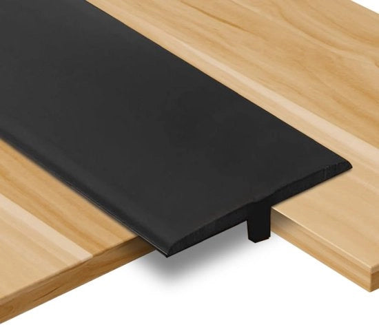 Profilo di transizione T 300cm – Striscia di transizione autoadesiva in PVC – Striscia di transizione piatta per transizioni tra pavimenti in laminato, gres e piastrelle – Copertura di riempimento interno (nero)