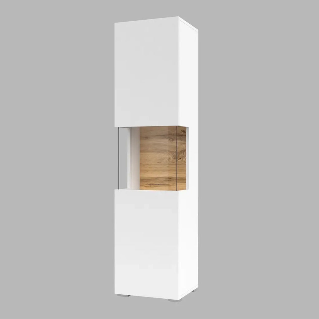 Vetrina 1 porta parzialmente vetrata collezione EVA. Colore bianco e rovere.