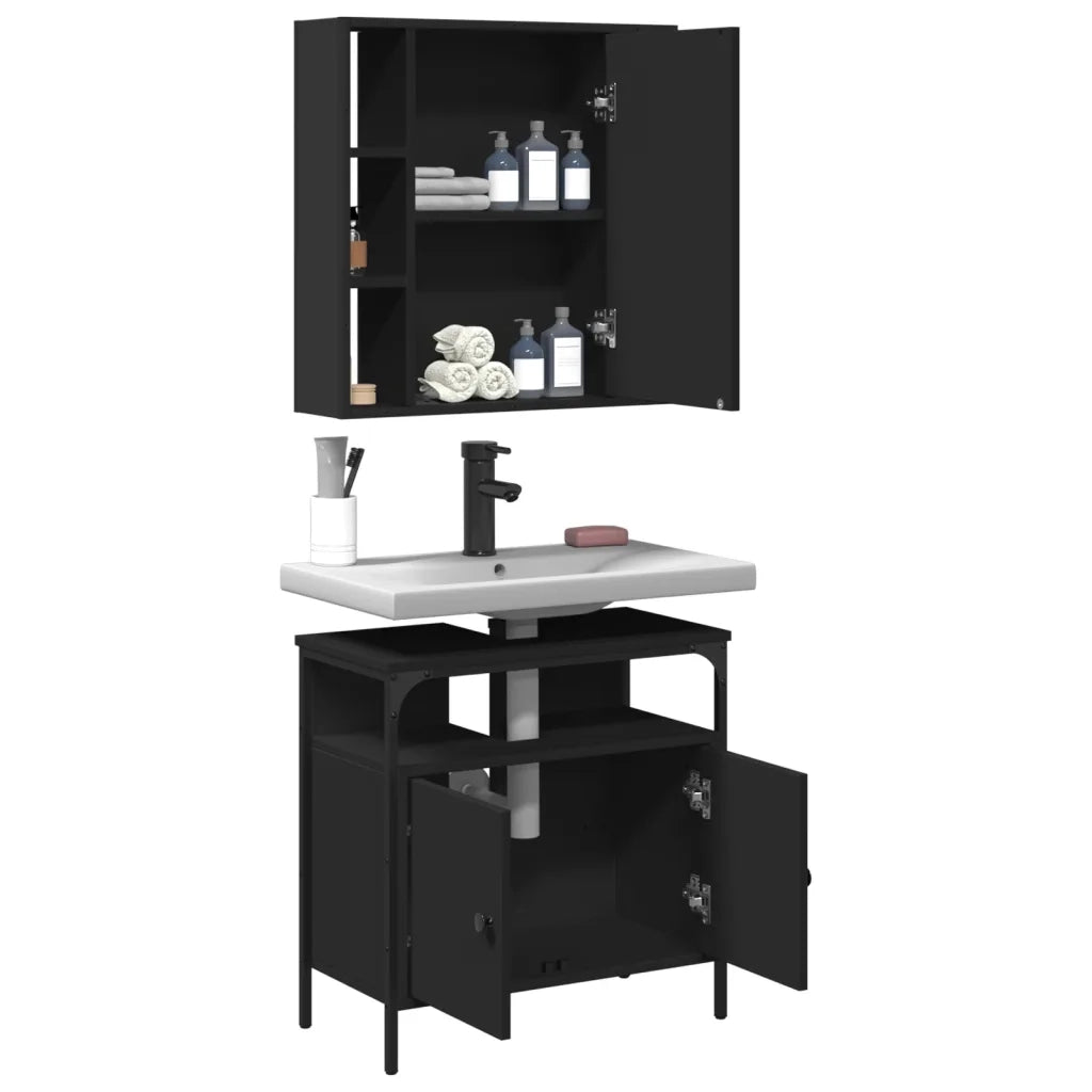 Set Mobili da Bagno 2 pz Nero in Legno Multistrato