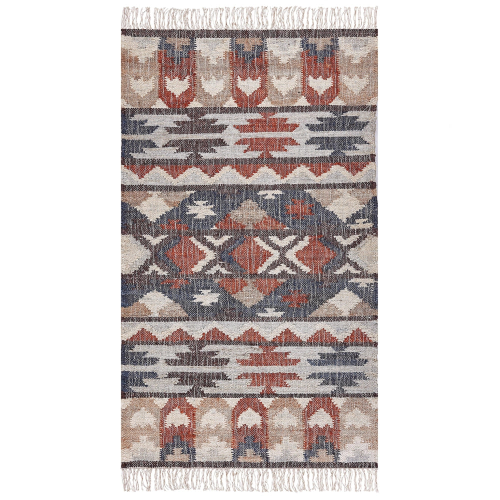 Tappeto in iuta multicolore 80 x 150 cm fatto a mano con motivo geometrico e nappe stile boho soggiorno camera da letto