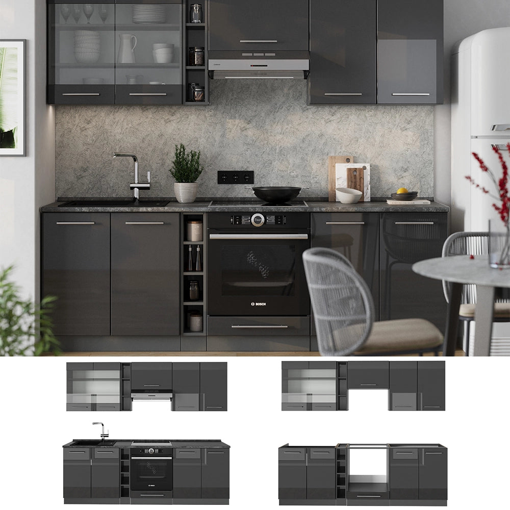 Cucina componibile Fame-Line Antracite lucido/Antracite 235 cm, PL Antracite Vicco